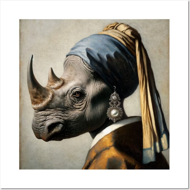 Wildlife Conservation - Pearl Earring Rhino Meme Wall Art by Edd Paint Something